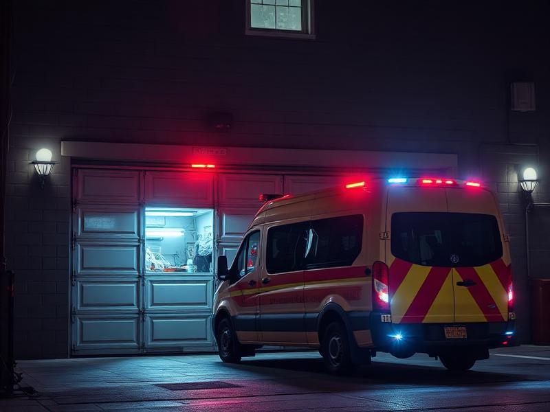 Emergency garage door repair service vehicle at night